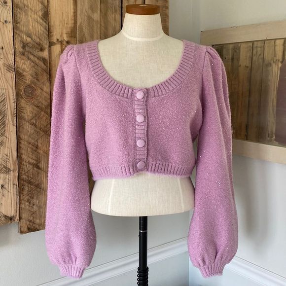 For Love And Lemons Sweaters - NWOT Adorable For Love & Lemons Odette Glitter Crop Knit Cardigan in Pink Large